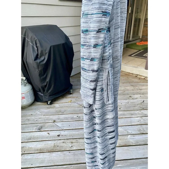 Nic + Zoe Medium Gray Blue Open Front Duster Cardigan Sweater Boho Women Geo - Picture 7 of 13